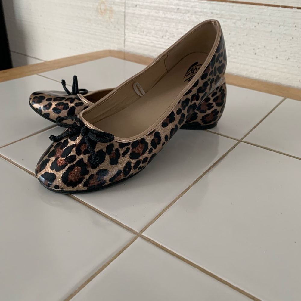 Brown and Black Flats with Leopard Print by Place.  Size 5.